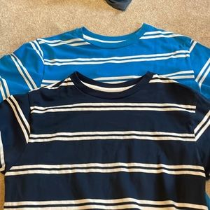 Dark and light blue short sleeved striped t shirts